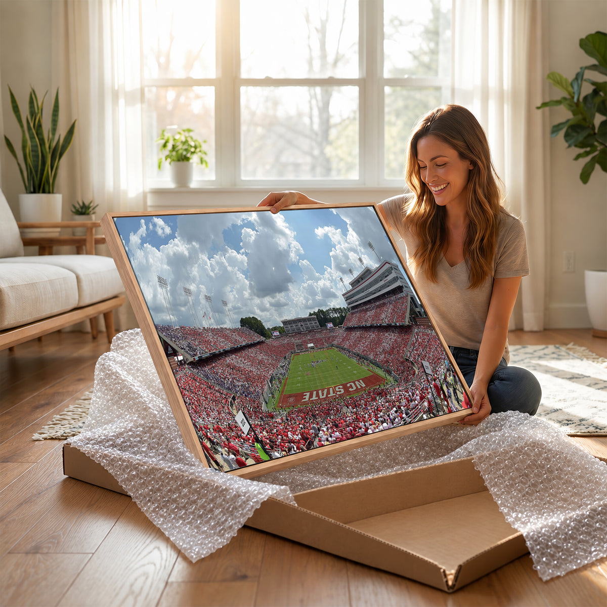 30640-MGV-CV-36X24 - NC State Wolfpack Football Team Print Canvas- Raleigh Carter-Finley Stadium Wall Art Canvas Print