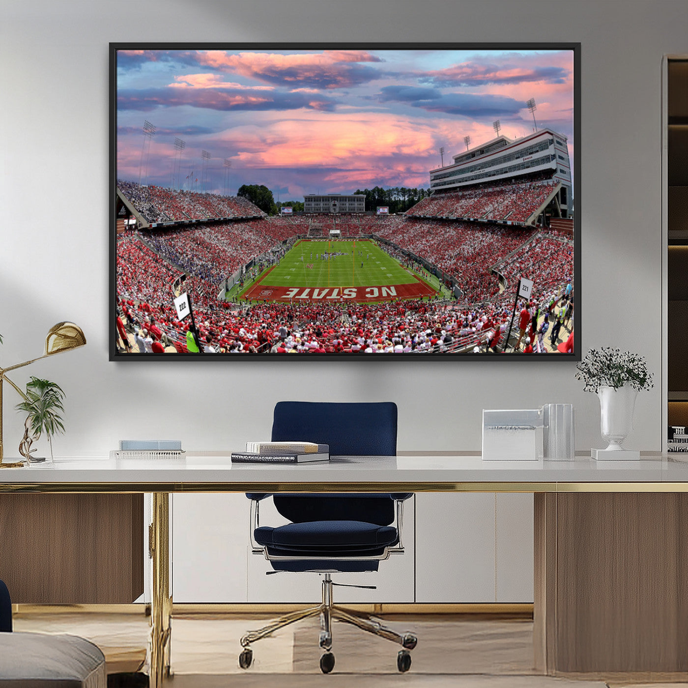 MGV-FC-36X24 - Carter-Finley Stadium Art Sunset Game Triple Canvas Wall Art - NC State Wolfpack Football Match
