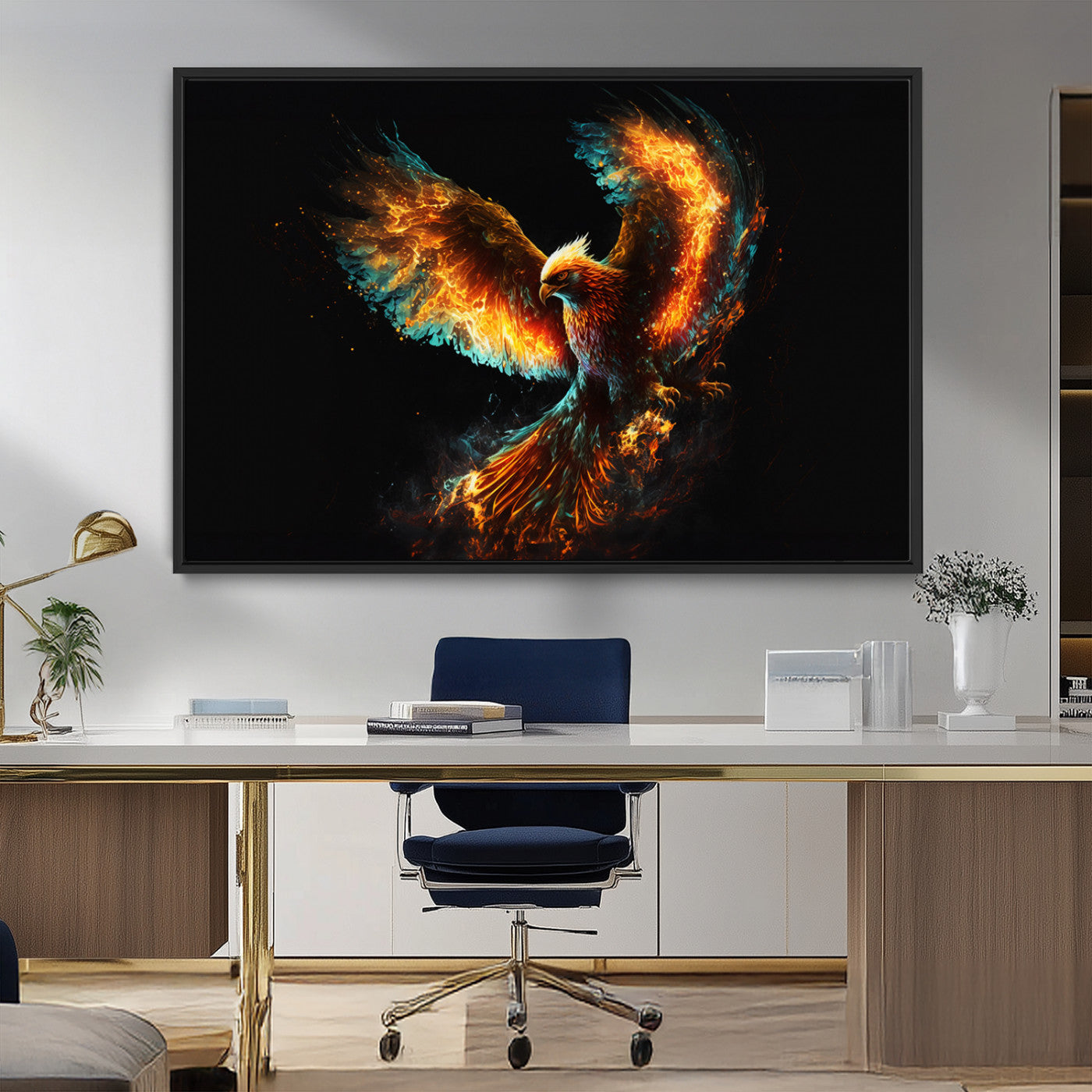 MGV-FC-36X24 - Fiery Phoenix Canvas Print | Ready to Hang Wall Art | Bold Fantasy Decor for Living Room | Majestic