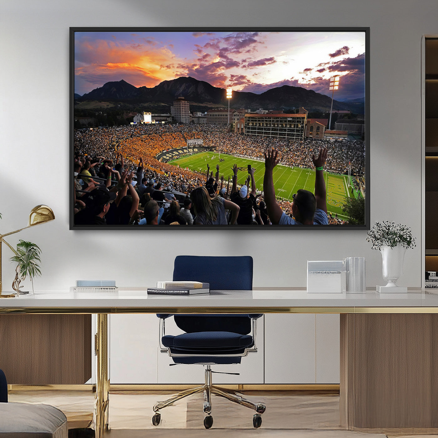 MGV-FC-36X24 - Framed Colorado Buffaloes Football Team Print - Boulder Folsom Field Stadium Wall Art Canvas Print