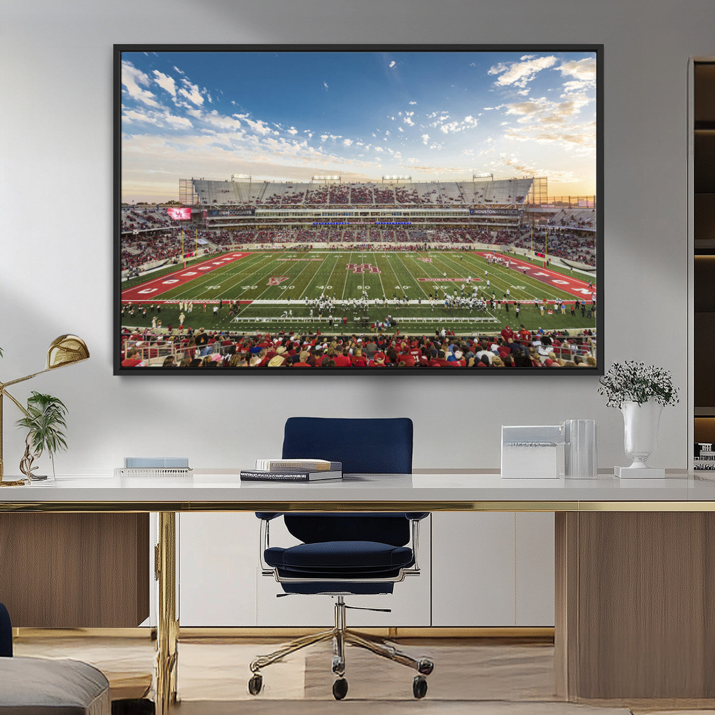 MGV-FC-36X24 - Framed Houston Cougars Football Team Print - Houston TDECU Stadium Wall Art Canvas Print