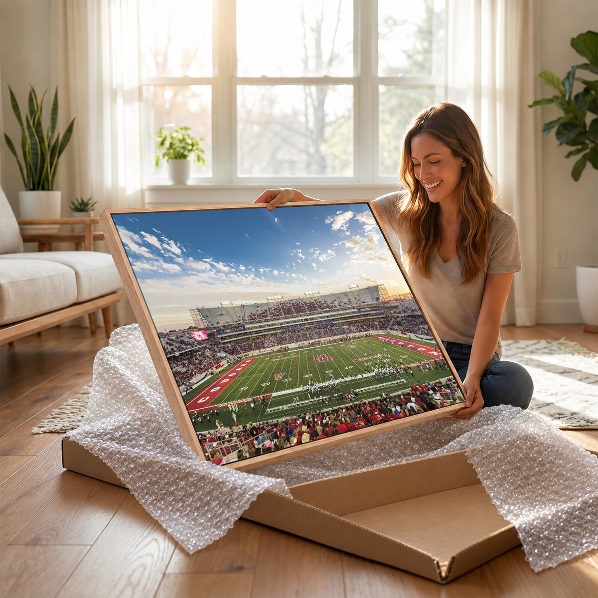 36612-MGV-CV-36X24 - Framed Houston Cougars Football Team Print - Houston TDECU Stadium Wall Art Canvas Print