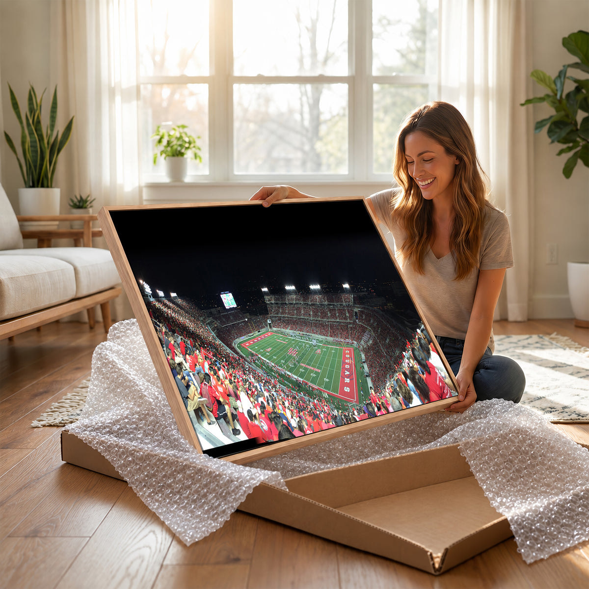 67036-MGV-CV-36X24 - Houston Cougars Football Team Print - Houston TDECU Stadium Wall Art Canvas Print