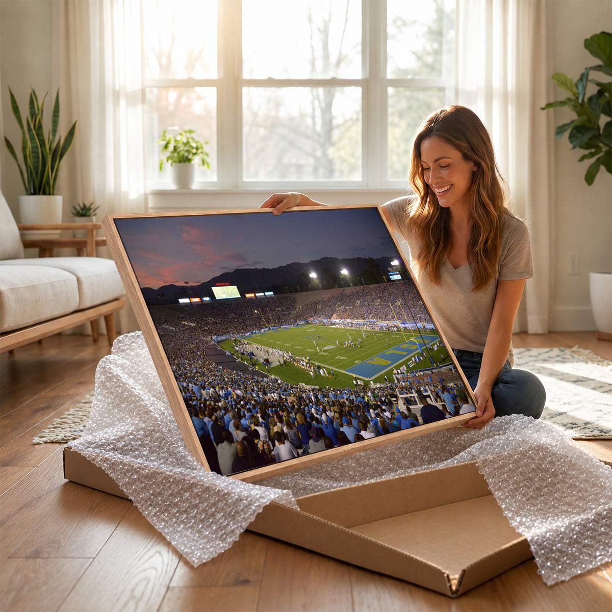 90359-MGV-CV-36X24 - UCLA Bruins Football Team Print - Pasadena Rose Bowl Stadium Wall Art Canvas Print