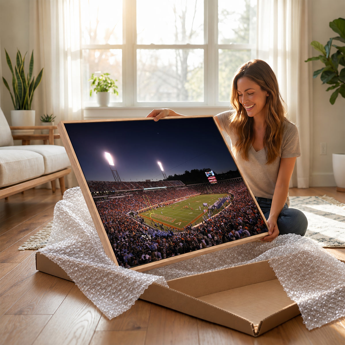 69378-MGV-CV-36X24 - Virginia Cavaliers Football Team Print - Charlottesville Scott Stadium Canvas Print Wall Art