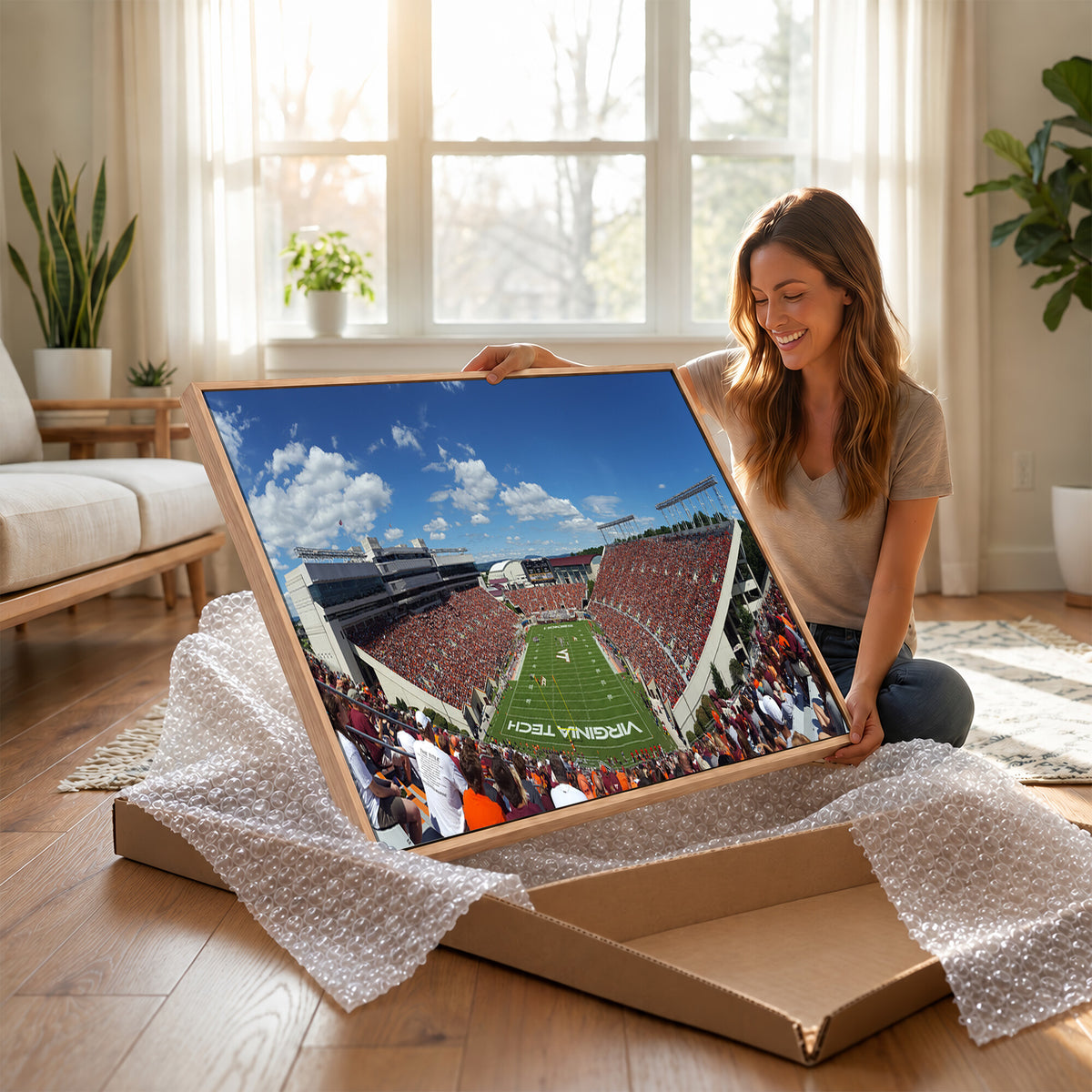 87769-MGV-CV-36X24 - Virginia Tech Hokies Football Team Print - Blacksburg Lane Stadium Wall Art Canvas Print