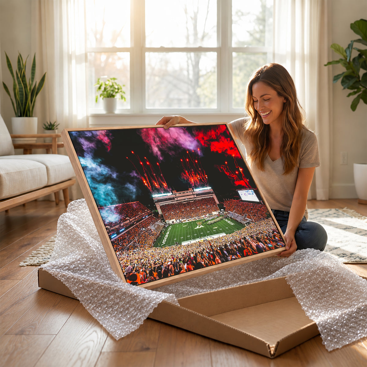 65761-MGV-CV-36X24 - Virginia Tech Hokies Football Team Print - Blacksburg Lane Stadium Wall Art Canvas Print