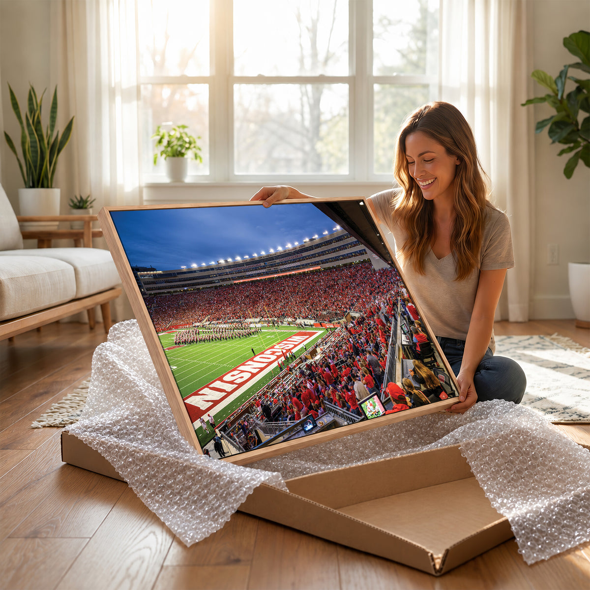 57601-MGV-CV-36X24 - Wisconsin Badgers Football Team Print - Madison Camp Randall Stadium Wall Art, Wisconsin Badgers
