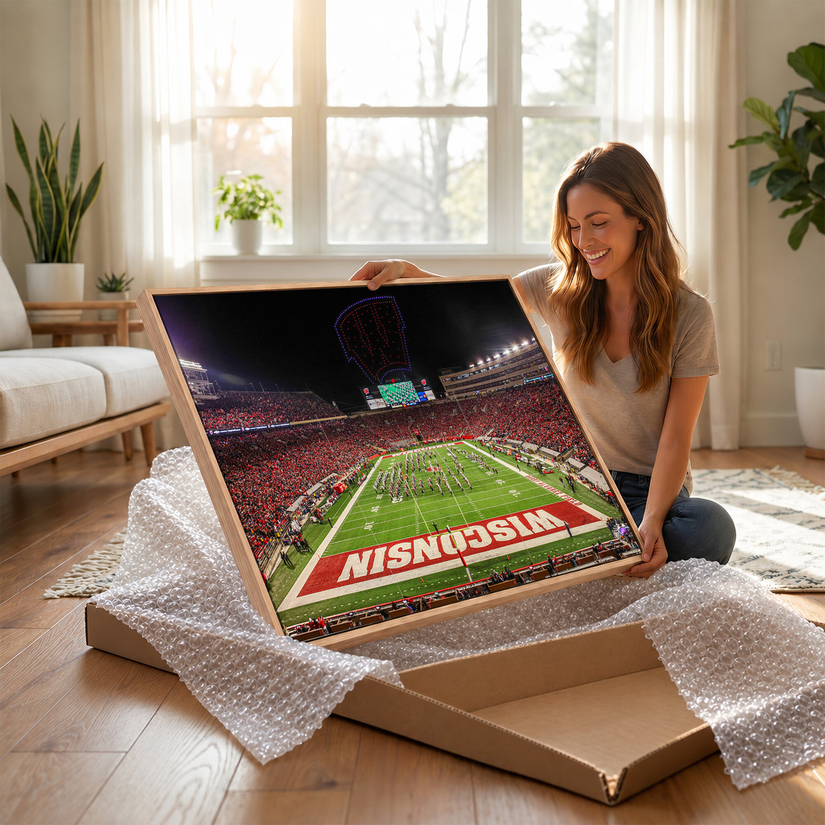 34125-MGV-CV-36X24 - Wisconsin Badgers Football Team Print Canvas- Madison Camp Randall Stadium Wall Art Canvas Print