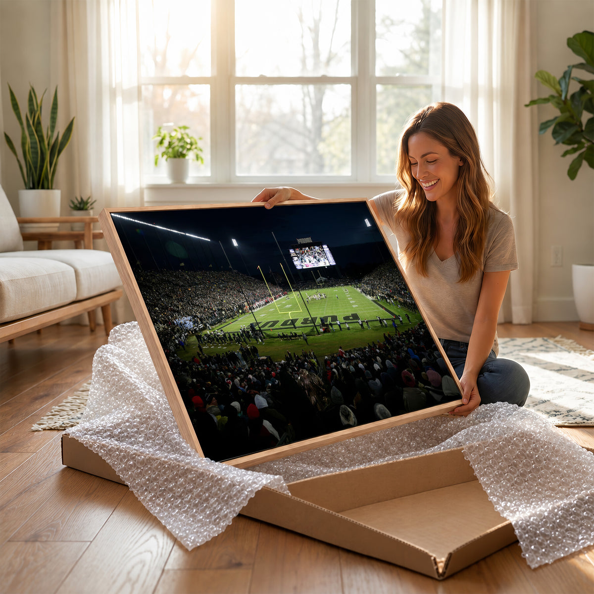 60140-MGV-CV-36X24 - Purdue Boilermakers Football Team Print - West Lafayette Ross–Ade Stadium Wall Art Canvas Print