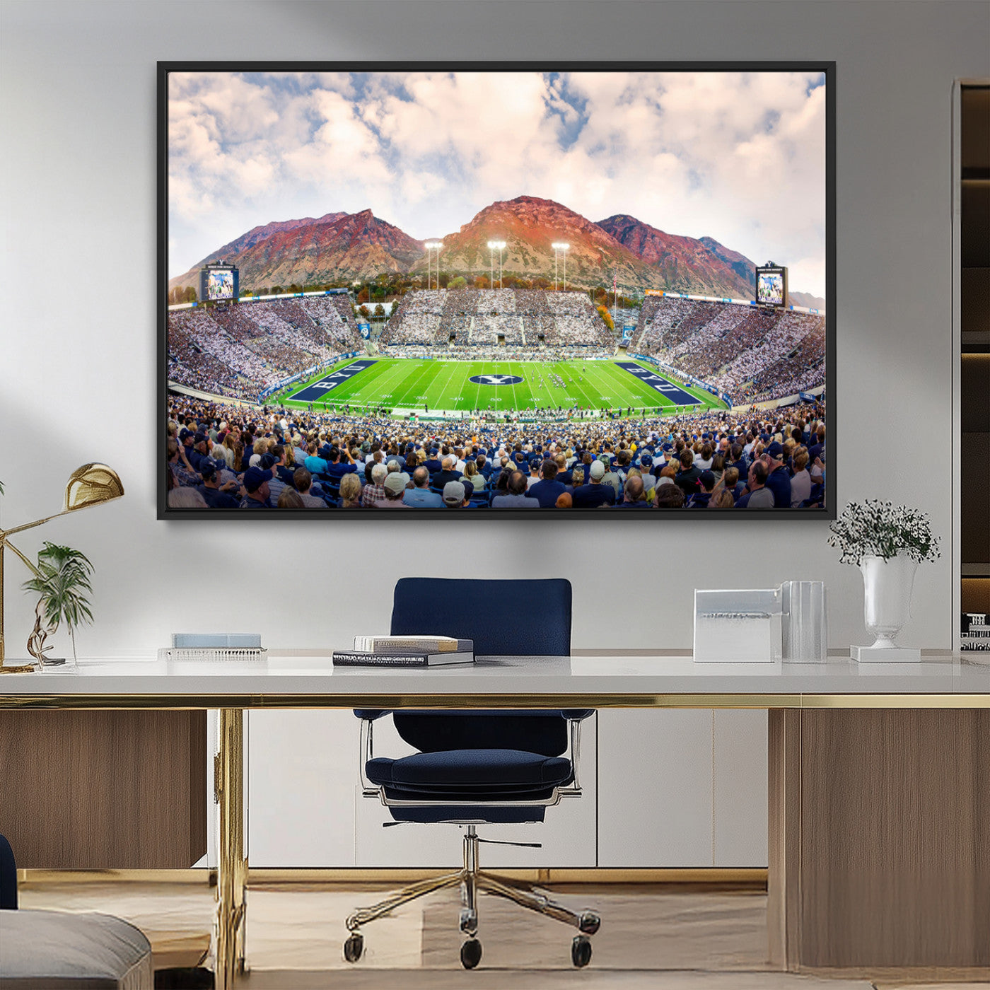 MGV-FC-36X24 - Brigham Young University Cougars Football Team Print - Provo LaVell Edwards Stadium Wall Art Canvas