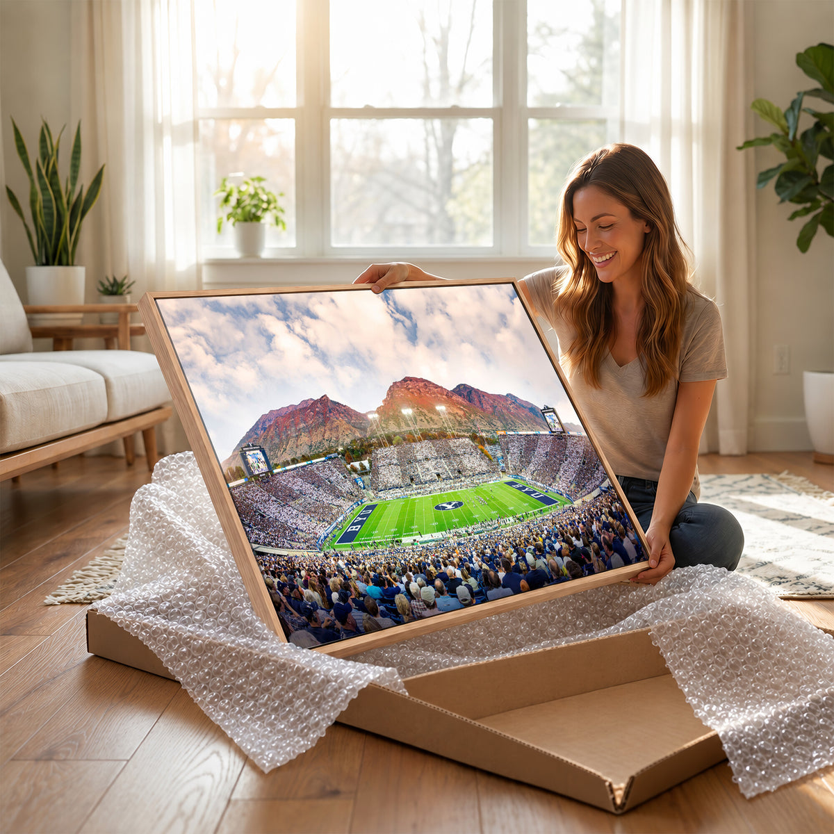 85734-MGV-CV-36X24 - Brigham Young University Cougars Football Team Print - Provo LaVell Edwards Stadium Wall Art Canvas