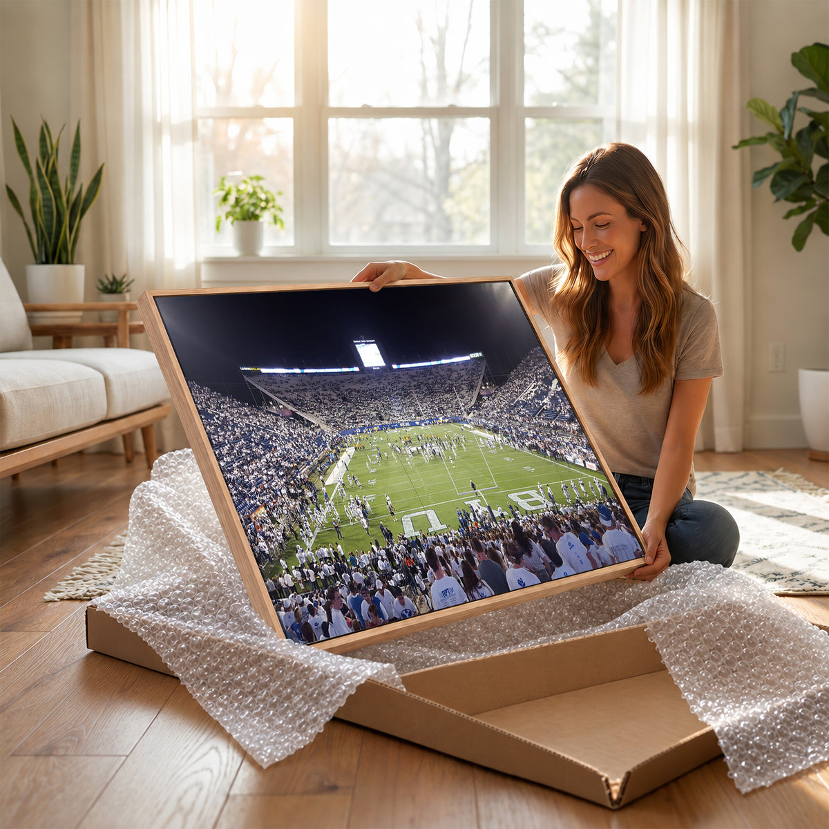 65036-MGV-CV-36X24 - Brigham Young University Cougars Football Print Canvas - Provo LaVell Edwards Stadium Wall Art