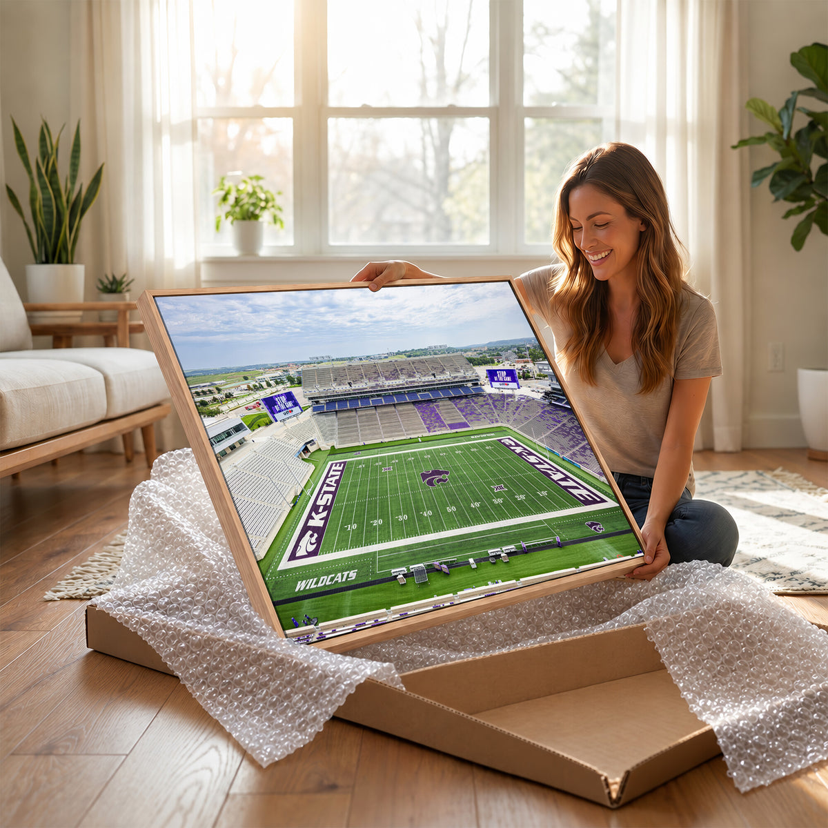 29452-MGV-CV-36X24 - KState Wildcats Football Team Print - Manhattan Bill Snyder Family Football Stadium Wall Art Canvas