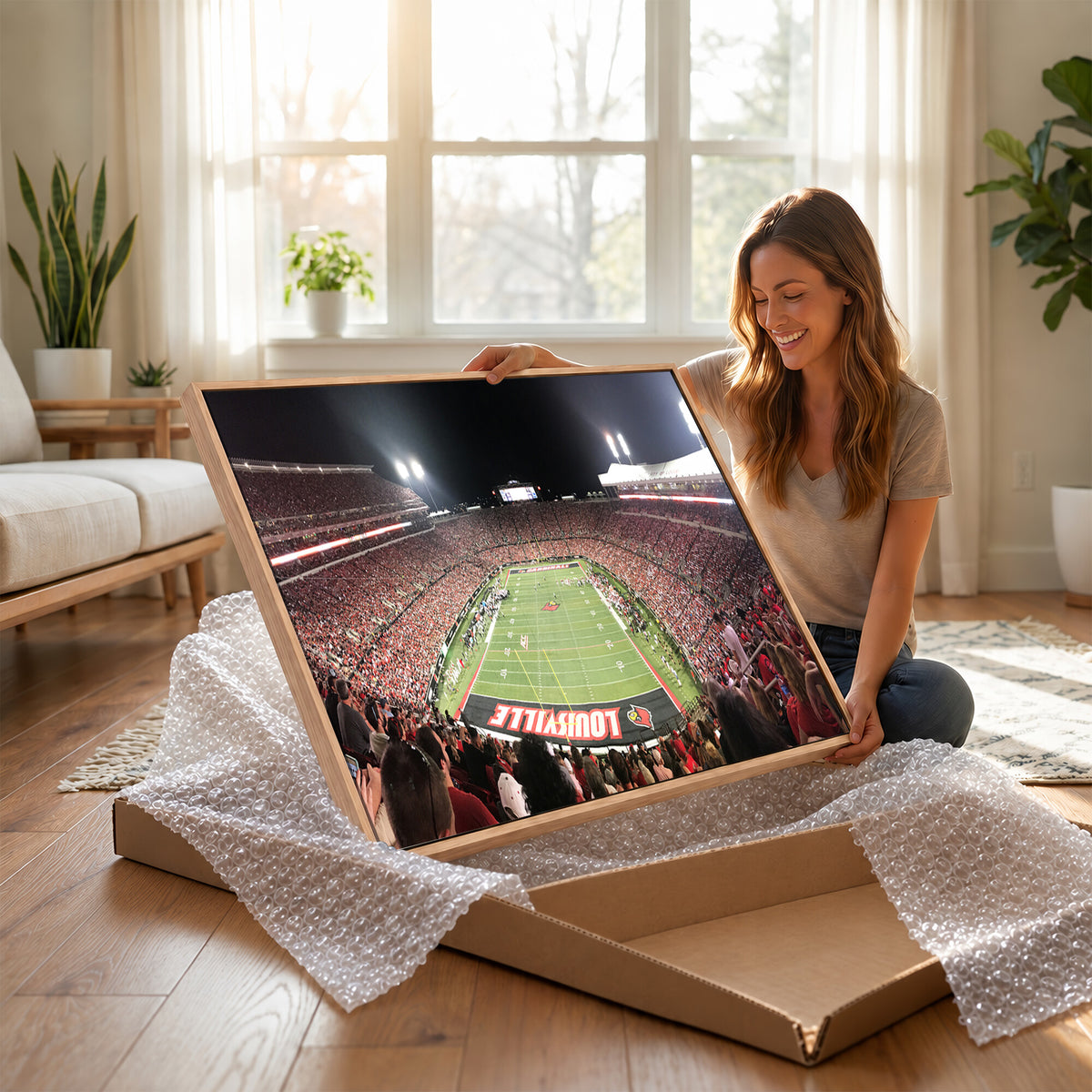 52267-MGV-CV-36X24 - University of Louisville Cardinals Football Team Print - Louisville Cardinal Stadium Wall Art Canvas