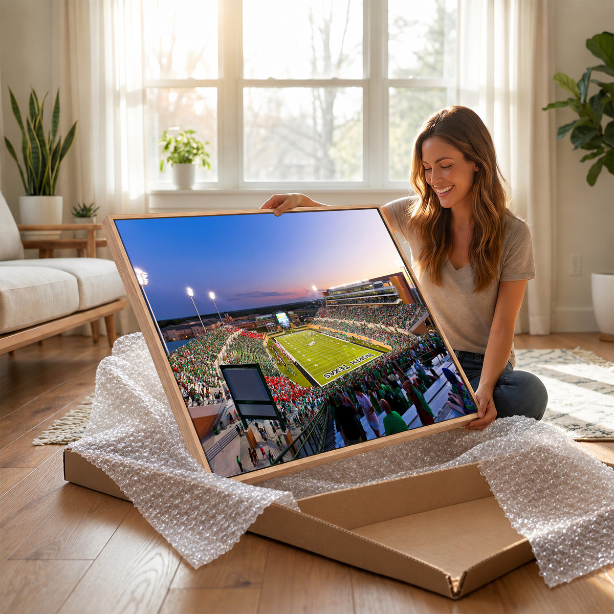 25916-MGV-CV-36X24 - University of North Texas Mean Green Football Team Print - Denton DATCU Stadium Canvas Print Wall