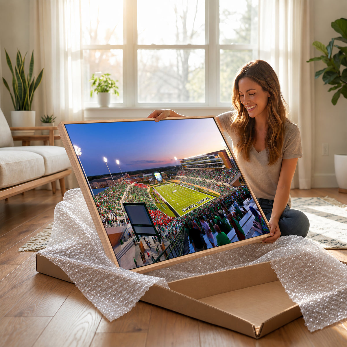 81582-MGV-CV-36X24 - University of North Texas Mean Green Football Team Print - Denton DATCU Stadium Wall Art Canvas