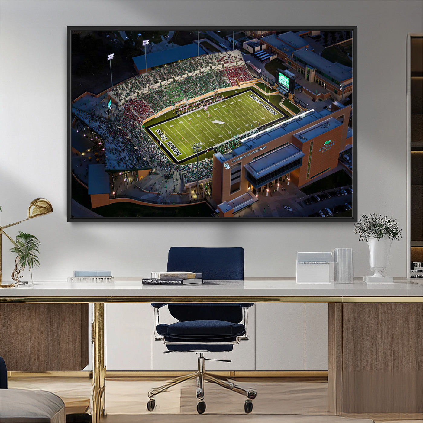 MGV-FC-36X24 - University of North Texas Mean Green Football Artwork, Football Team Print - Denton DATCU Stadium