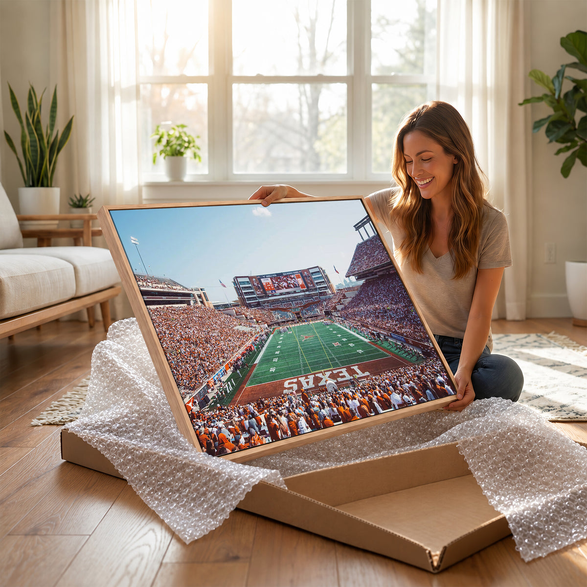 14826-MGV-CV-36X24 - Framed Texas Memorial Stadium Canvas, University of Texas Longhorns Football Team Print - Austin