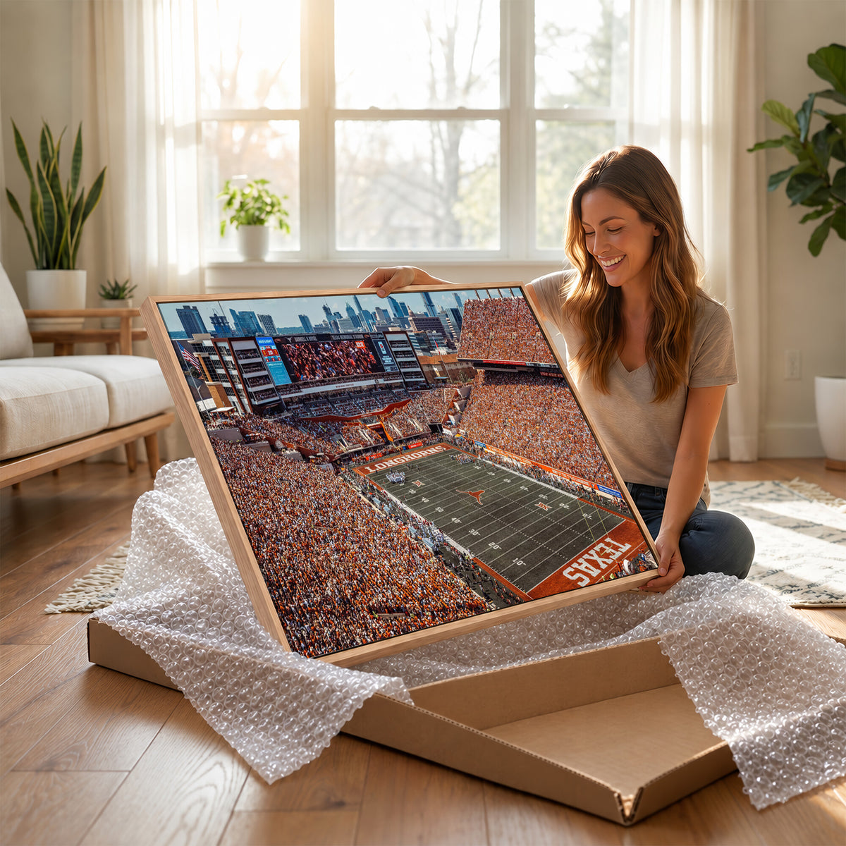 92103-MGV-CV-36X24 - University of Texas Longhorns Football Team Print - Austin Darrell K Royal-Texas Memorial Stadium