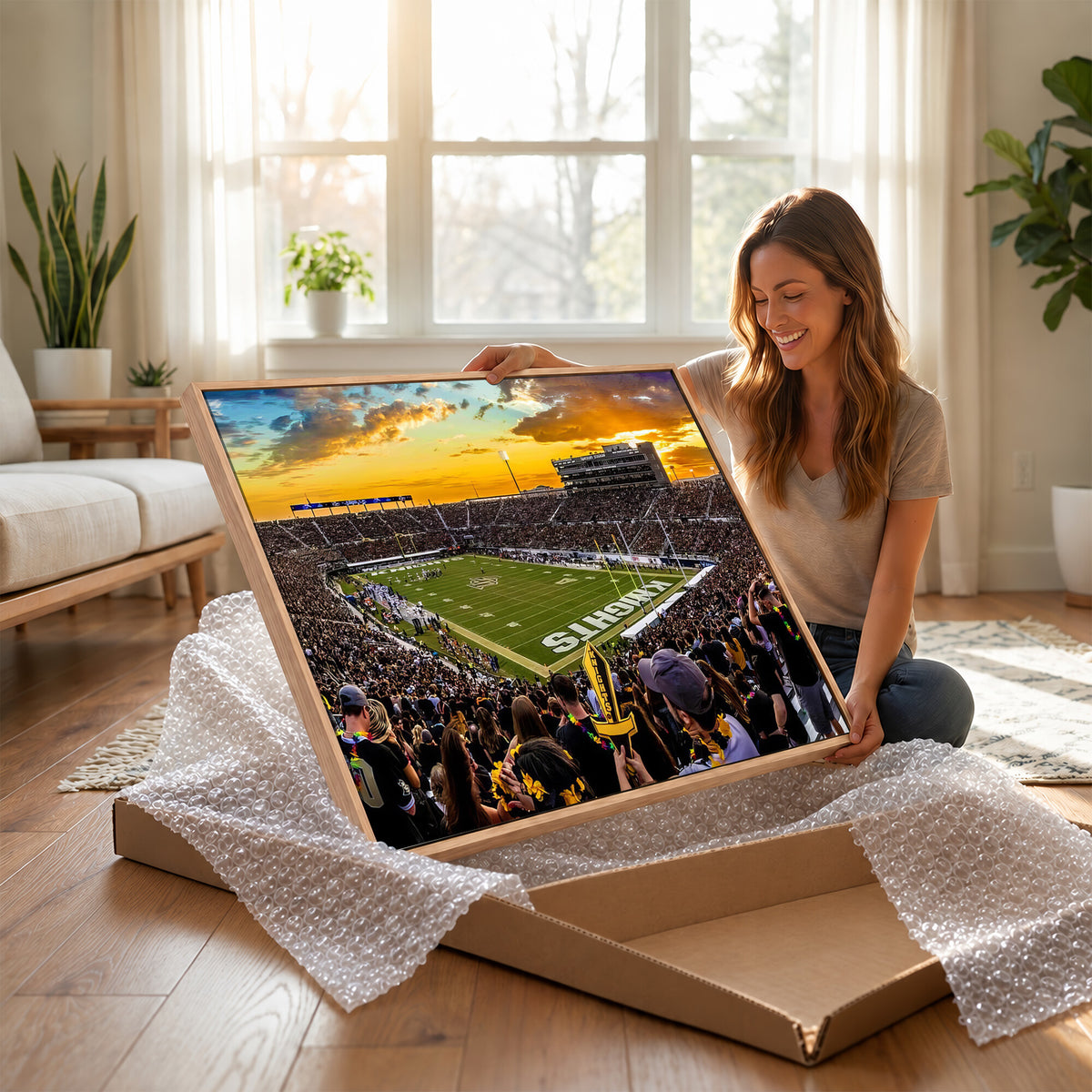 66803-MGV-CV-36X24 - UCF Knights Football Team Print - Orlando FBC Mortgage Stadium, UCF Knights Wall Art Canvas Print