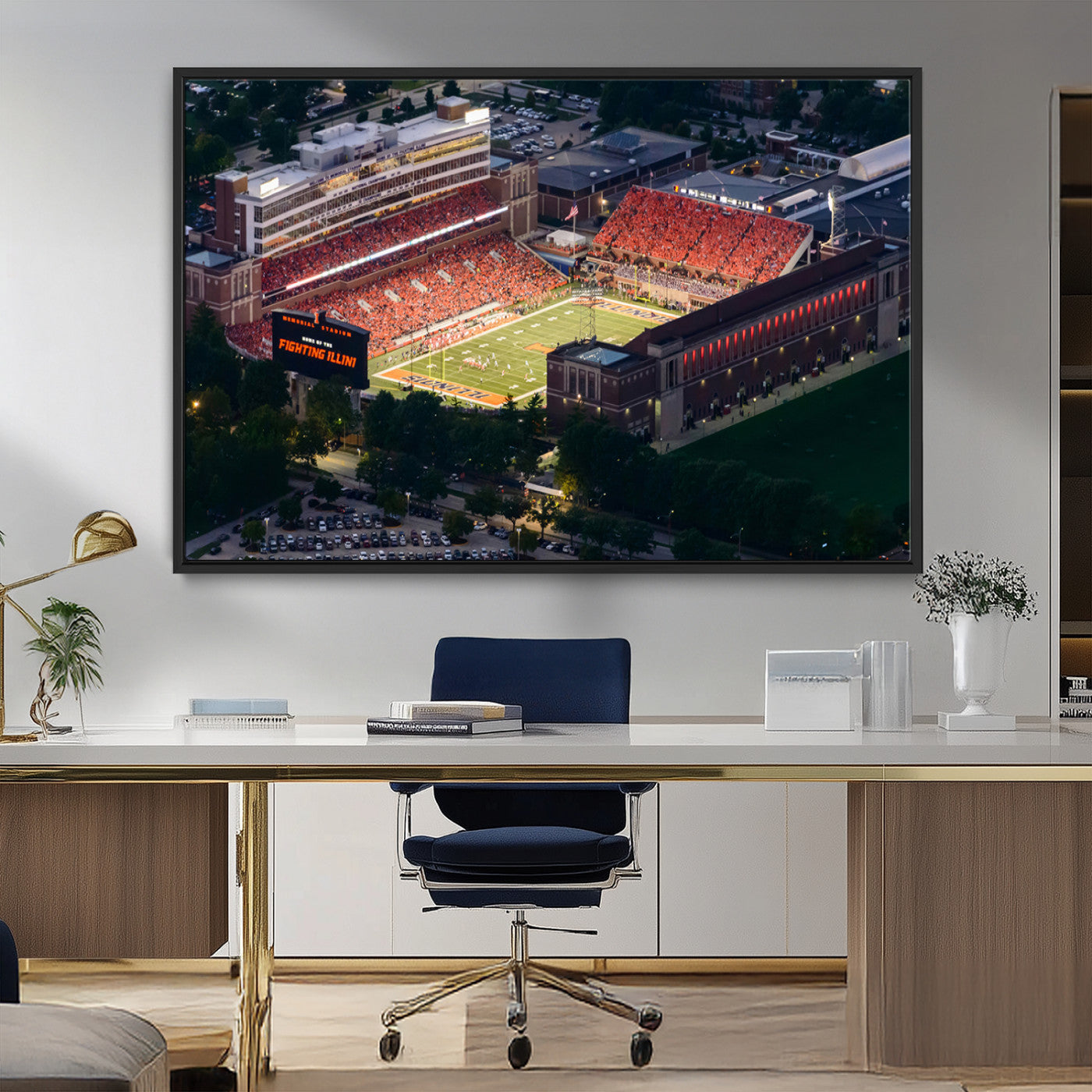 MGV-FC-36X24 - University of Illinois Fighting Illini Football Team Print - Champaign Illinois Memorial Stadium