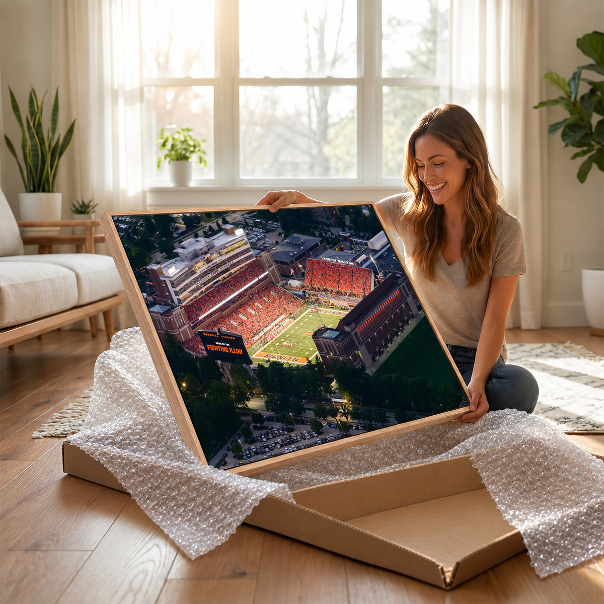 78052-MGV-CV-36X24 - University of Illinois Fighting Illini Football Team Print - Champaign Illinois Memorial Stadium