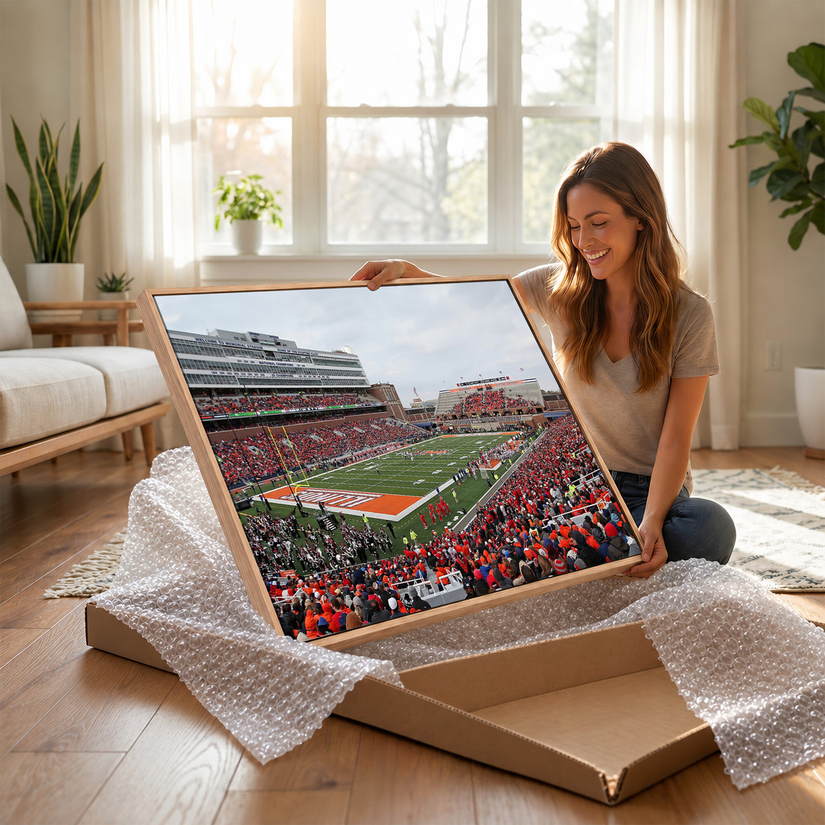 86851-MGV-CV-36X24 - University of Illinois Fighting Illini Football Team Print - Champaign Illinois Memorial Stadium