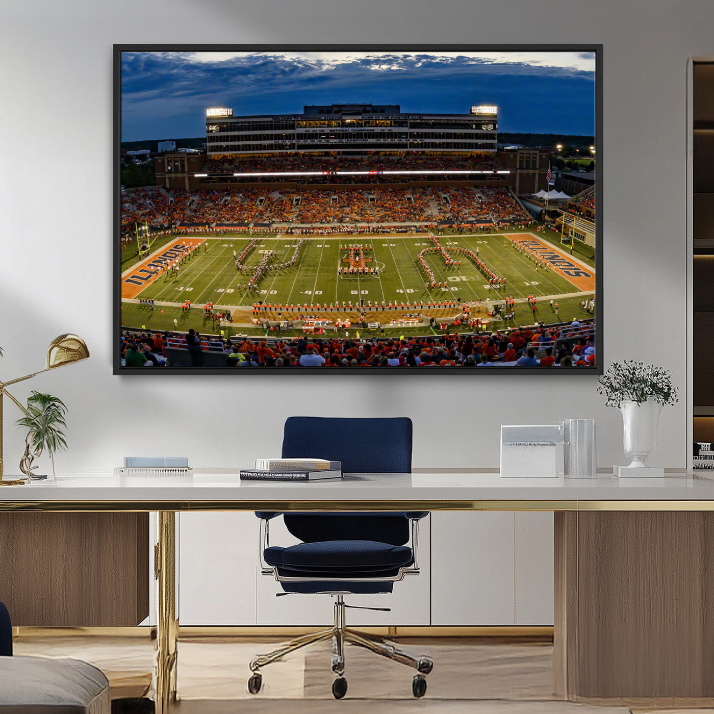 MGV-FC-36X24 - University of Illinois Fighting Illini Football Team Print - Champaign Illinois Memorial Stadium