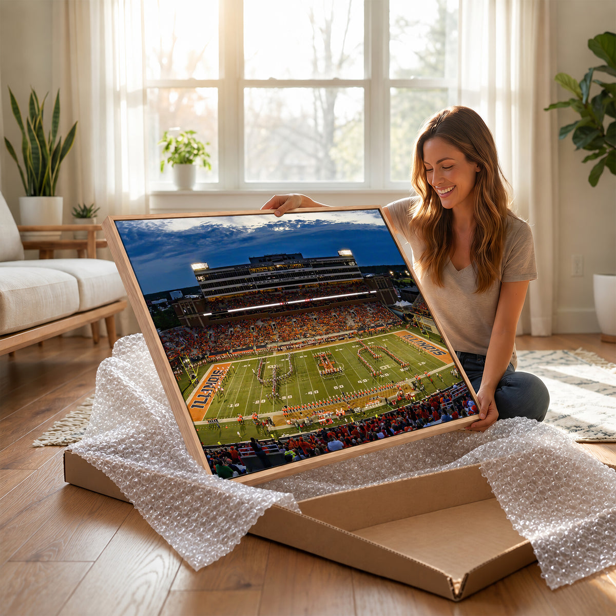 44513-MGV-CV-36X24 - University of Illinois Fighting Illini Football Team Print - Champaign Illinois Memorial Stadium