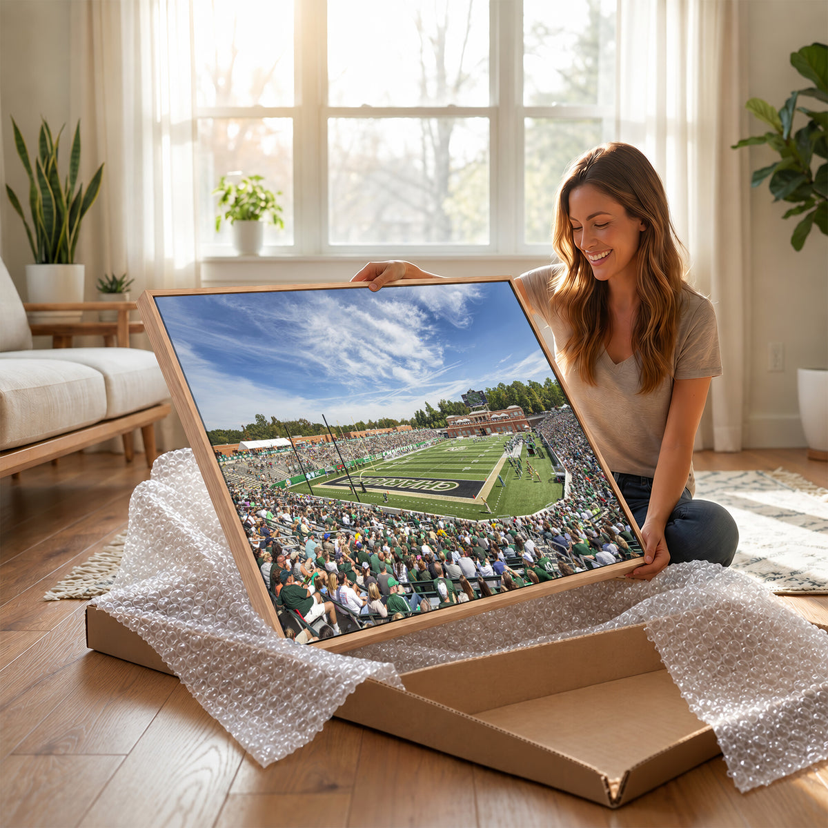67799-MGV-CV-36X24 - University of Charlotte 49ers Football Team Print - Charlotte Jerry Richardson Stadium Canvas Print