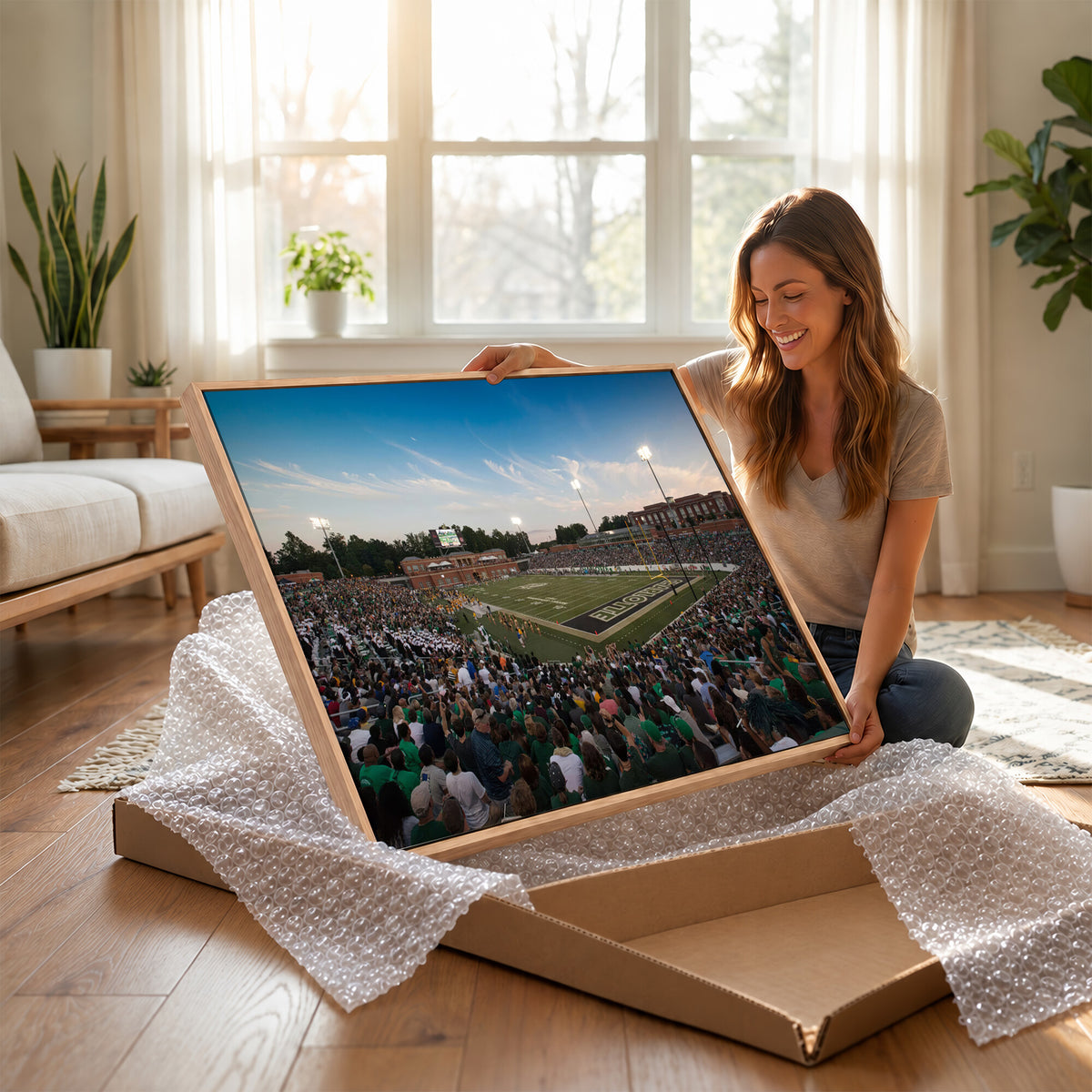 12290-MGV-CV-36X24 - University of Charlotte 49ers Football Team Print - Charlotte Jerry Richardson Stadium Wall Art