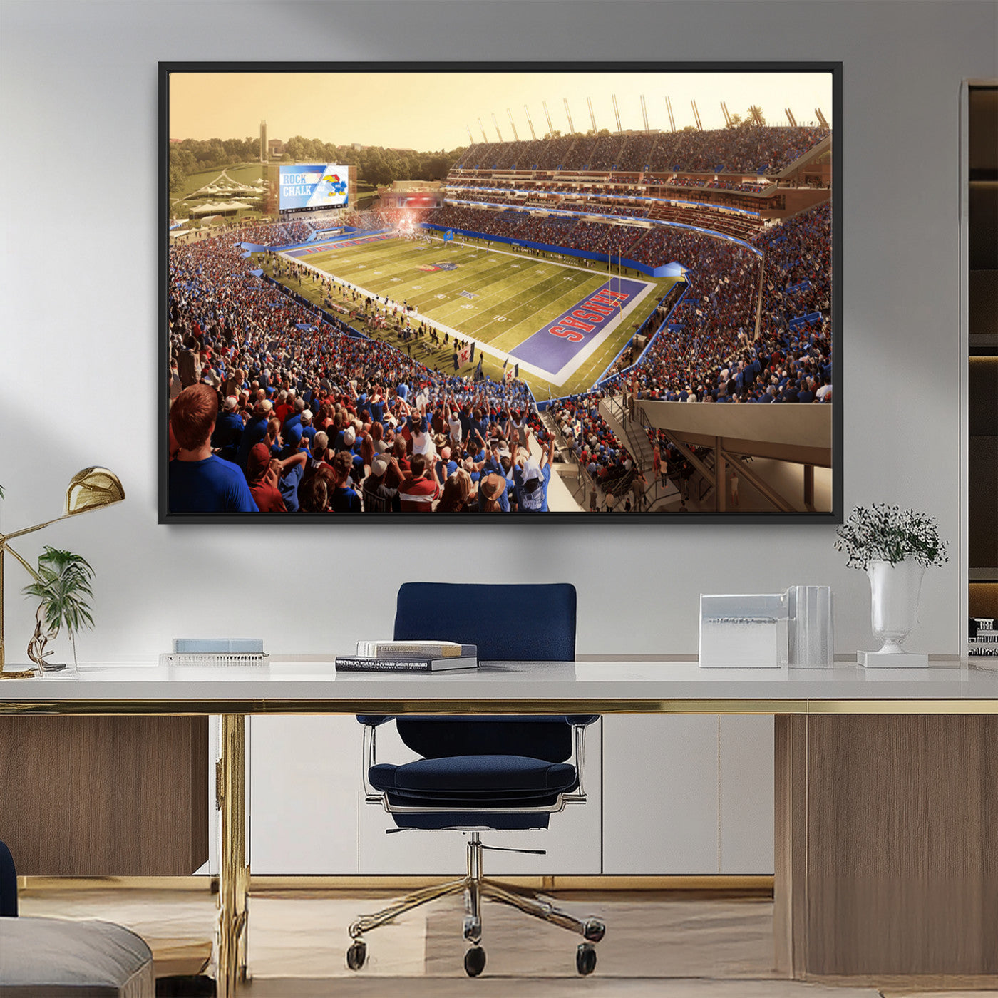 MGV-FC-36X24 - University of Kansas Jayhawks Football Team Print - Lawrence Kansas Memorial Stadium Wall Art Canvas