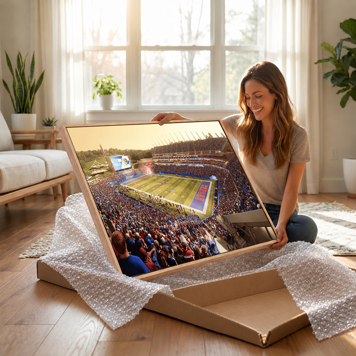 71731-MGV-CV-36X24 - University of Kansas Jayhawks Football Team Print - Lawrence Kansas Memorial Stadium Wall Art Canvas