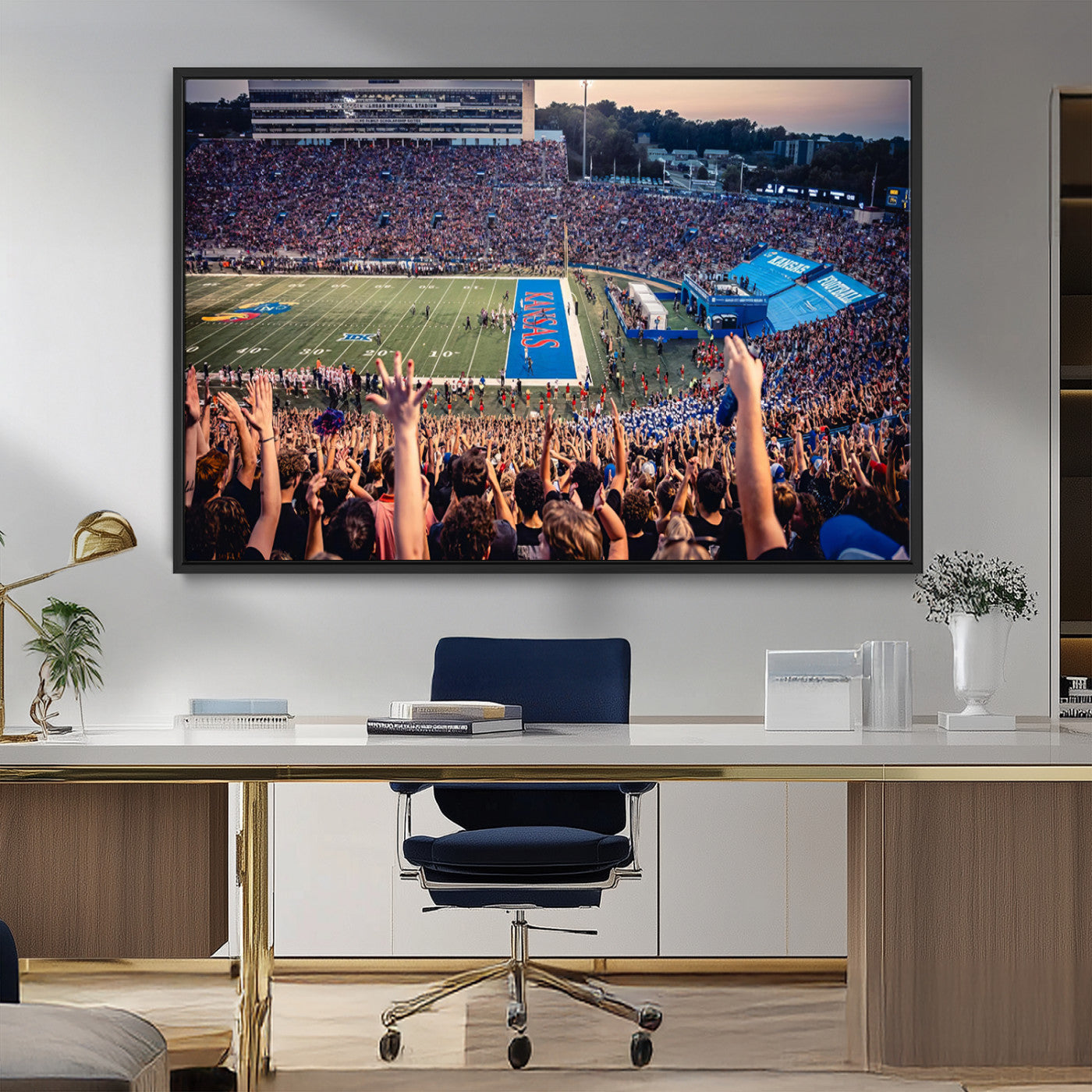 MGV-FC-36X24 - University of Kansas Jayhawks Football Team Art Print - Lawrence Kansas Memorial Stadium Wall Art