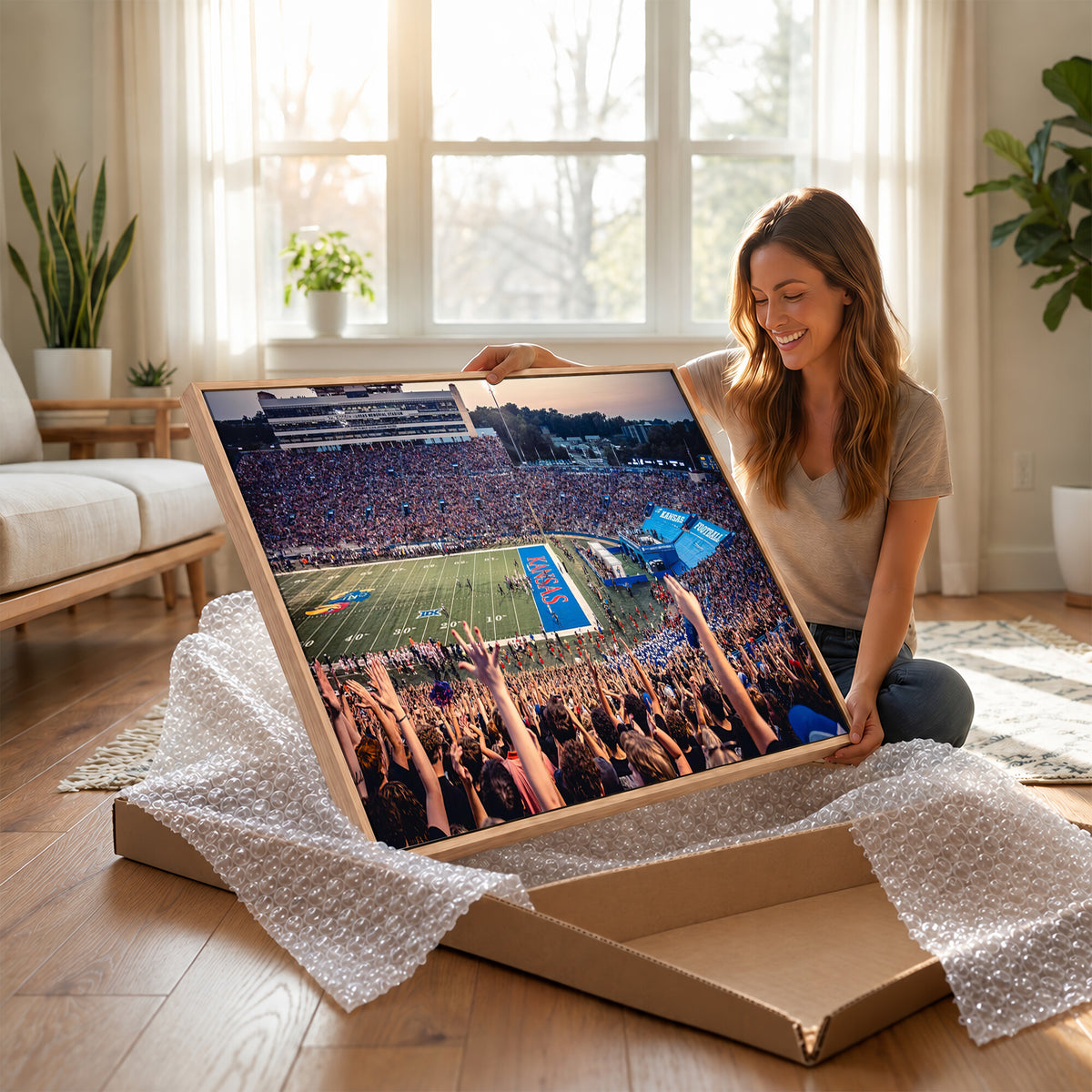 40169-MGV-CV-36X24 - University of Kansas Jayhawks Football Team Art Print - Lawrence Kansas Memorial Stadium Wall Art