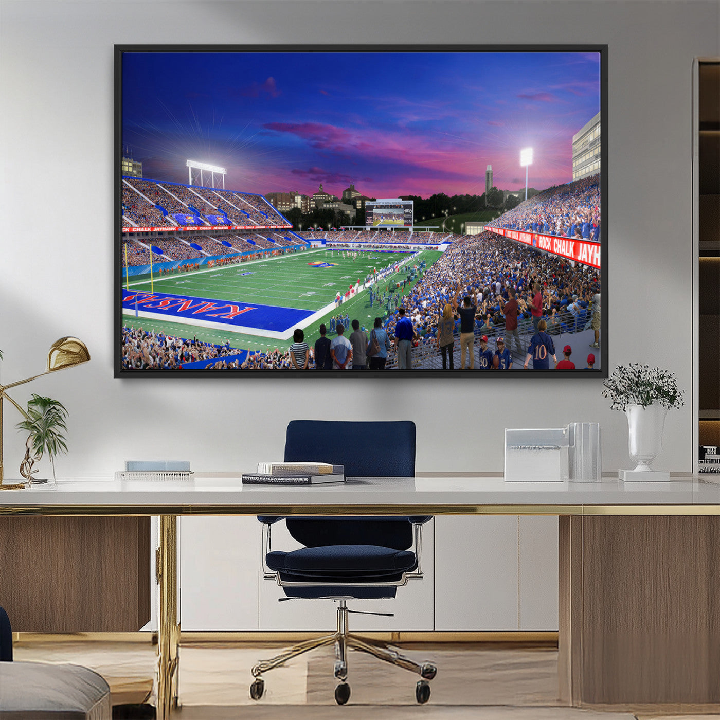 MGV-FC-36X24 - University of Kansas Jayhawks Football Team Print Canvas- Lawrence Kansas Memorial Stadium Wall Art