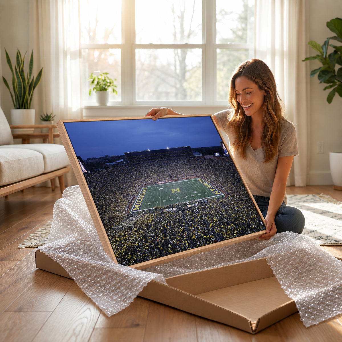 34202-MGV-CV-36X24 - University of Michigan Wolverines Football Team Print - Ann Arbor Michigan Stadium Wall Art Canvas