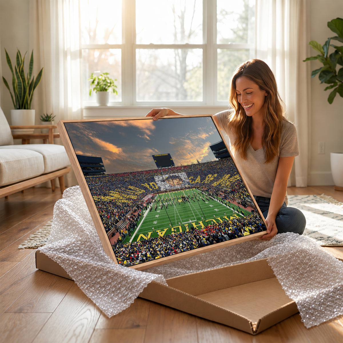 81843-MGV-CV-36X24 - University of Michigan Wolverines Print Canvas, Football Team Print - Ann Arbor Michigan Stadium