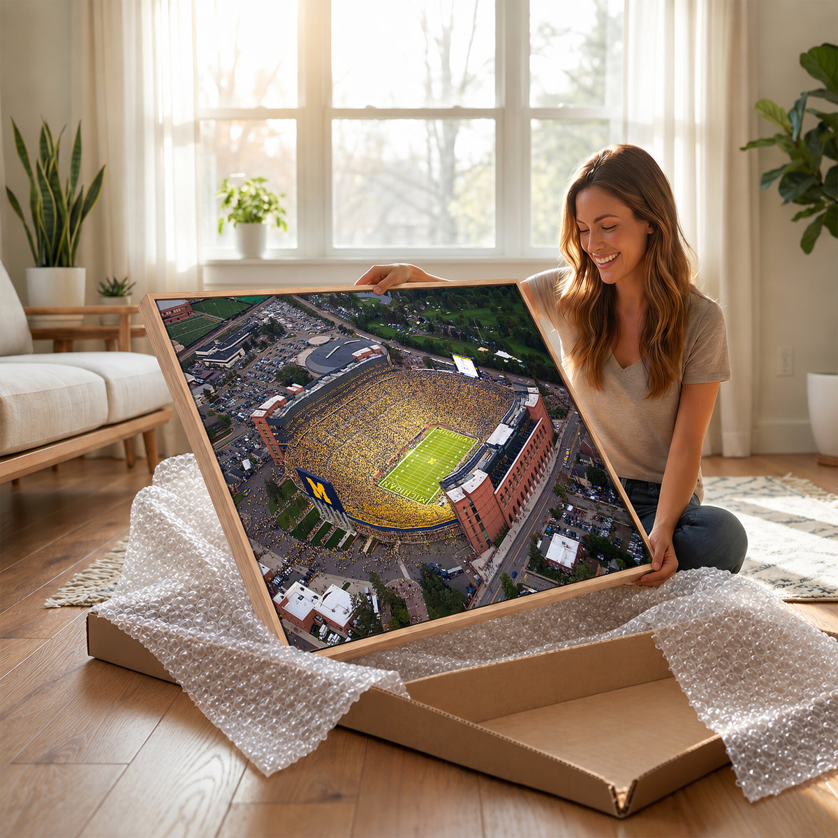 95248-MGV-CV-36X24 - University of Michigan Wolverines Football Team Print - Ann Arbor Michigan Stadium Wall Art Canvas