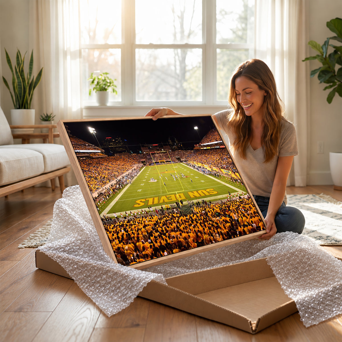 21588-MGV-CV-36X24 - ASU Sun Devils Football Team Print - Phoenix Mountain America Stadium Wall Art Canvas Print