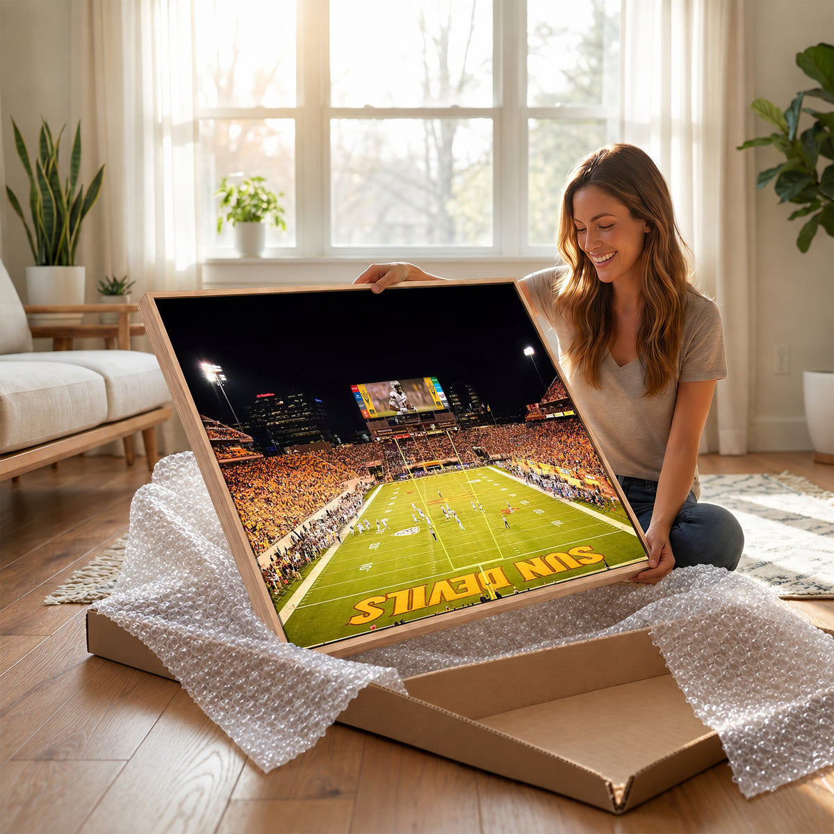 87612-MGV-CV-36X24 - ASU Sun Devils Football Team Print - Phoenix Mountain America Stadium Canvas Print