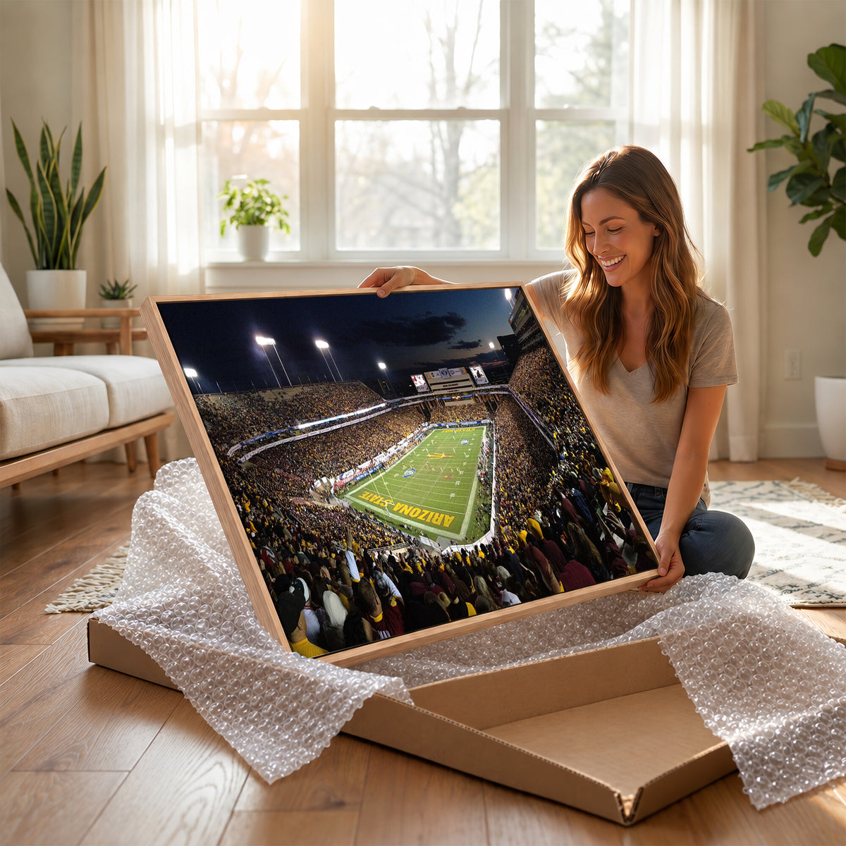 75716-MGV-CV-36X24 - ASU Sun Devils Football Team Print Canvas - Phoenix Mountain America Stadium Wall Art Canvas Print