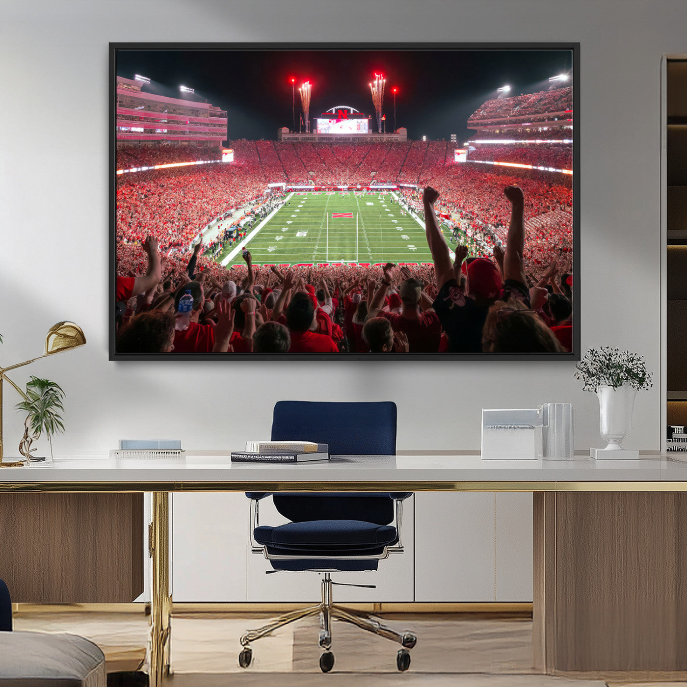 MGV-FC-36X24 - University of Nebraska Cornhuskers Football Team Print - Lincoln Memorial Stadium Wall Art Canvas