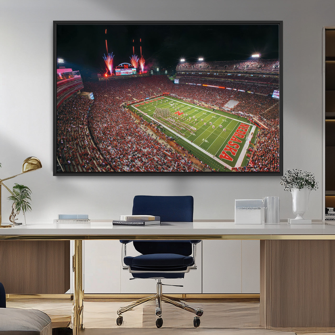 MGV-FC-36X24 - University of Nebraska Cornhuskers Football Team Print - Lincoln Memorial Stadium Wall Art Canvas