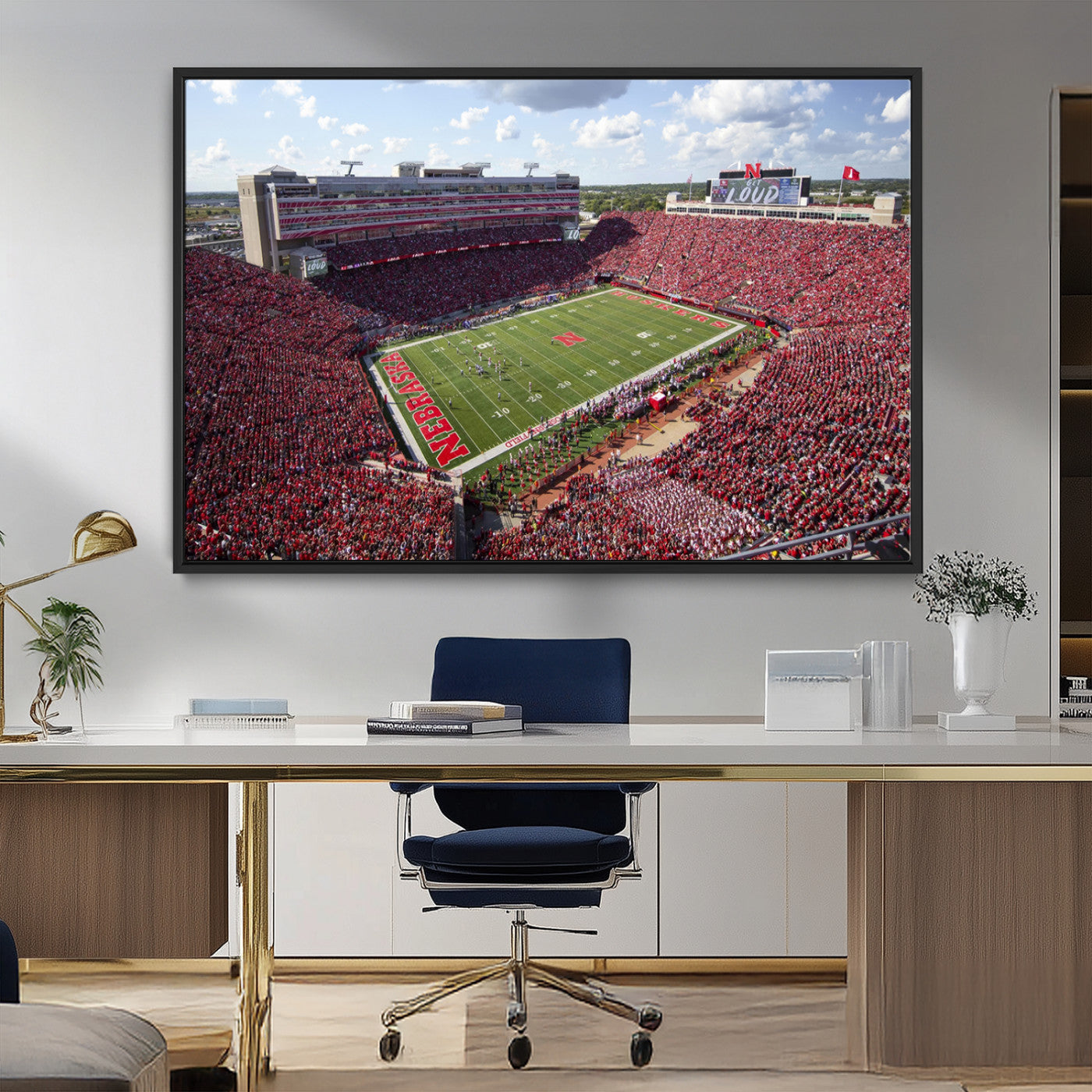 MGV-FC-36X24 - University of Nebraska Cornhuskers Football Team Print - Lincoln Memorial Stadium Wall Art Canvas