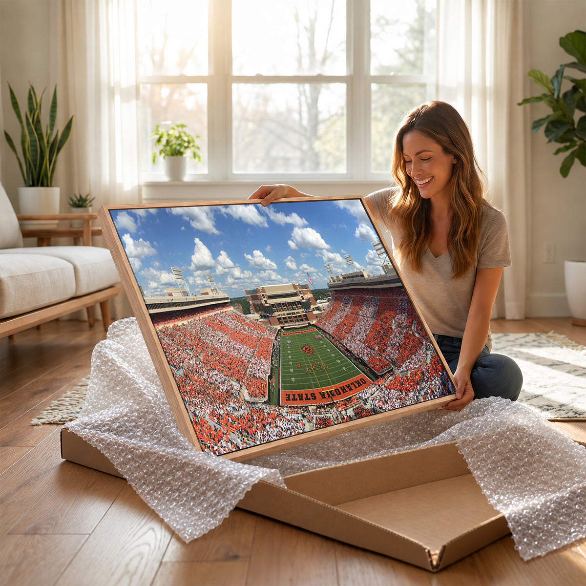65192-MGV-CV-36X24 - Oklahoma State Cowboys Football Team Print - Stillwater Boone Pickens Stadium Wall Art Canvas Print