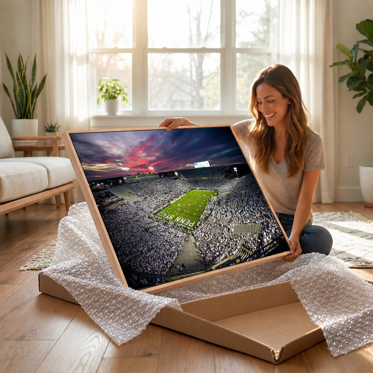 37304-MGV-CV-36X24 - Penn State Nittany Lions Football Team Print - University Park Beaver Stadium Art Canvas Print
