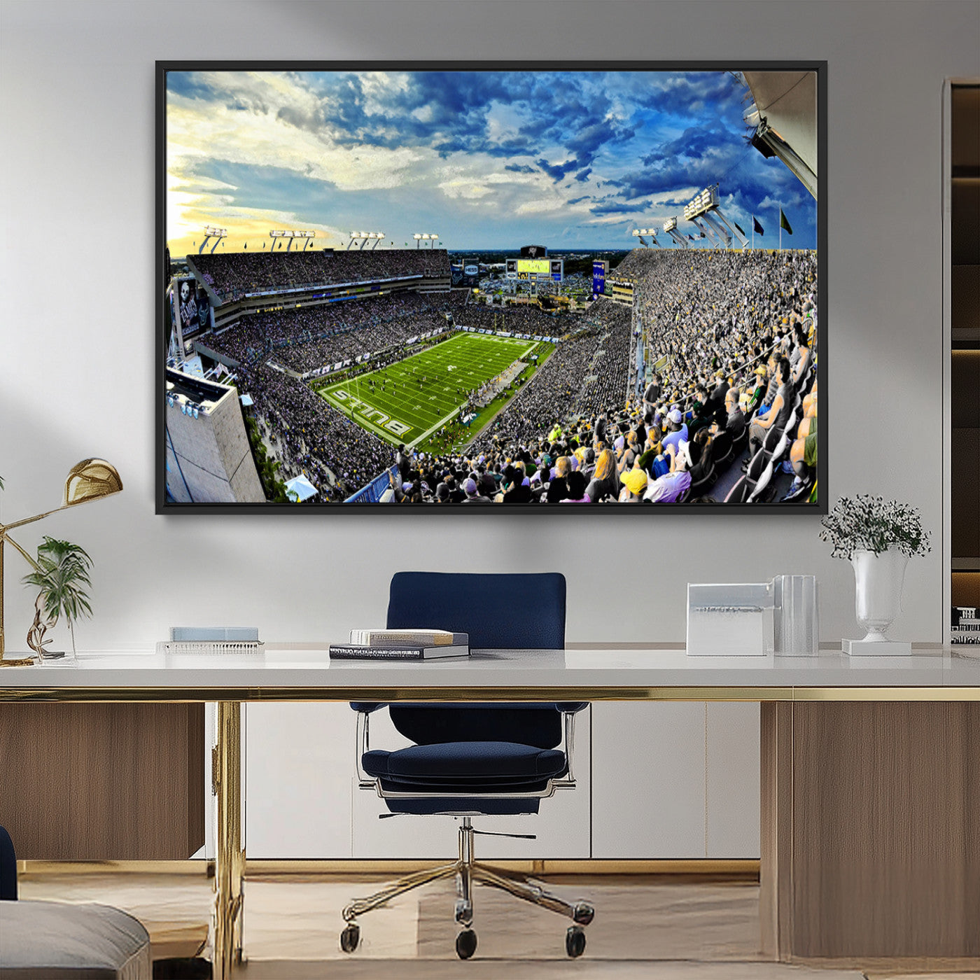 MGV-FC-36X24 - Framed USF Bulls Football Team Print - Tampa Raymond James Stadium Wall Art Canvas Print