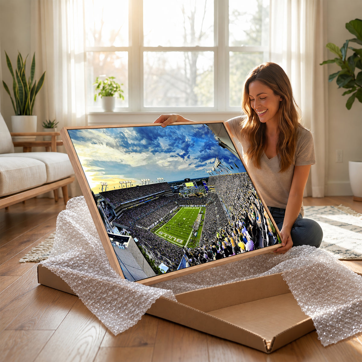 23788-MGV-CV-36X24 - Framed USF Bulls Football Team Print - Tampa Raymond James Stadium Wall Art Canvas Print